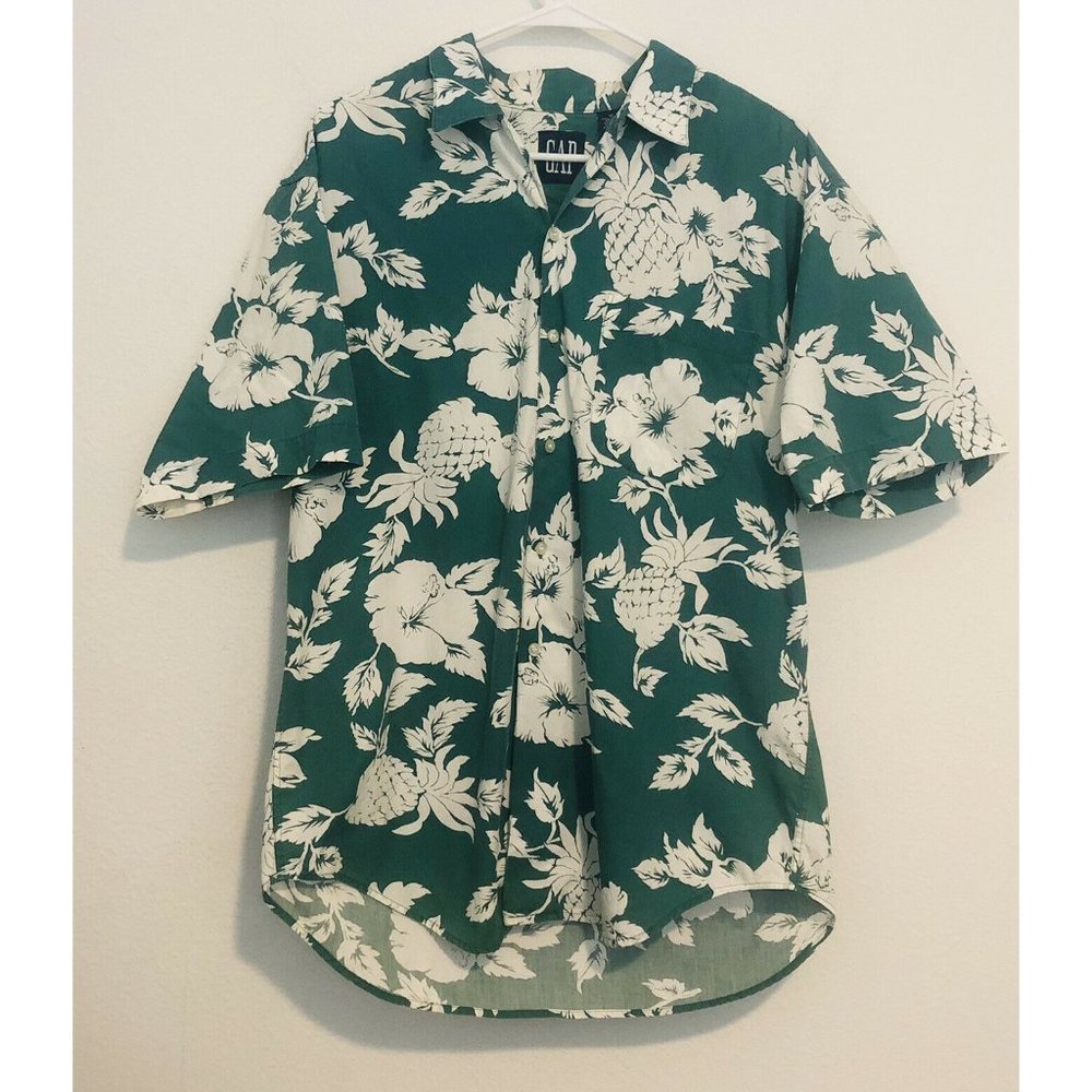 Vintage 90s GAP Made In Hong Kong Cotton Hawaiian Pineapple Floral Shirt Medium - Picture 1 of 12